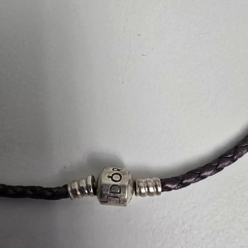 Retired Pandora Double Wrapped Purple Leather Bracelet 925 ALE Barrel Clasp